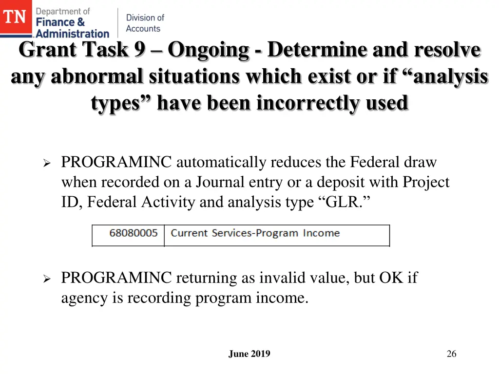 grant task 9 ongoing determine and resolve 3
