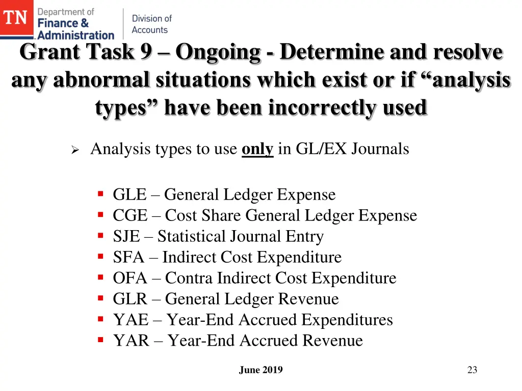 grant task 9 ongoing determine and resolve