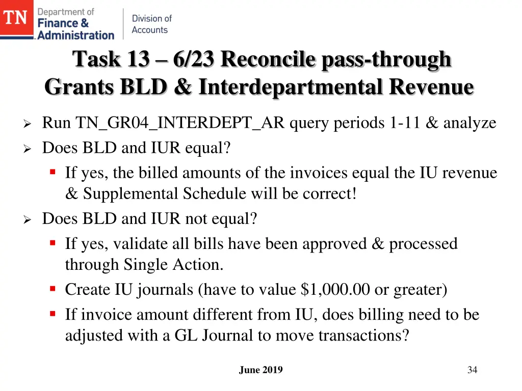 task 13 6 23 reconcile pass through grants