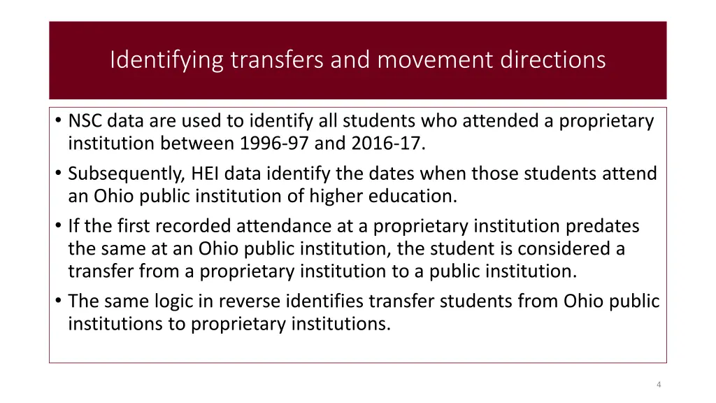 identifying transfers and movement directions