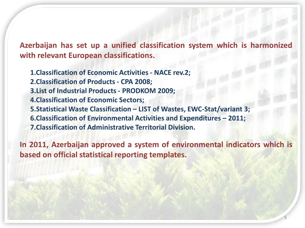 azerbaijan has set up a unified classification