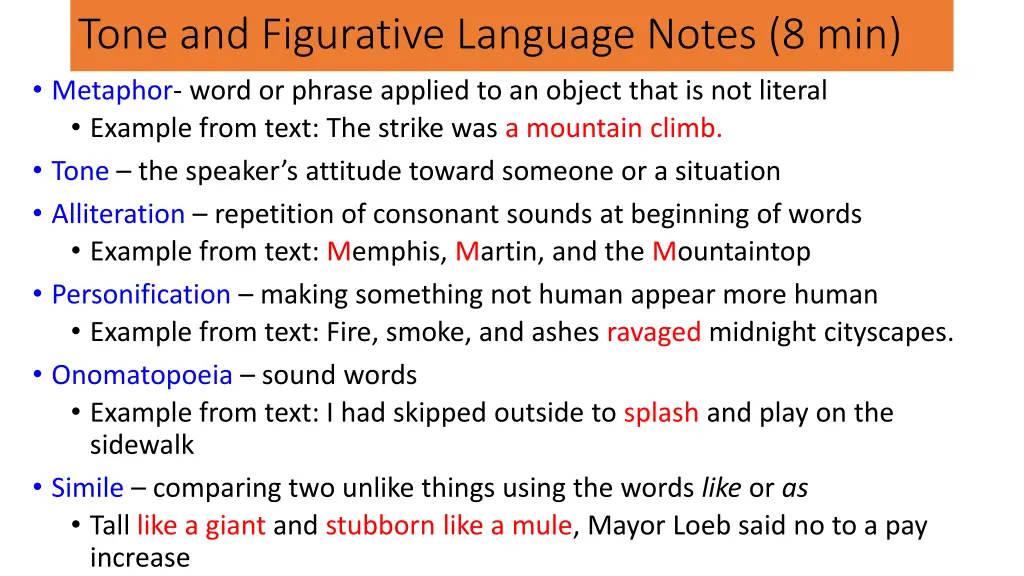 tone and figurative language notes 8 min metaphor