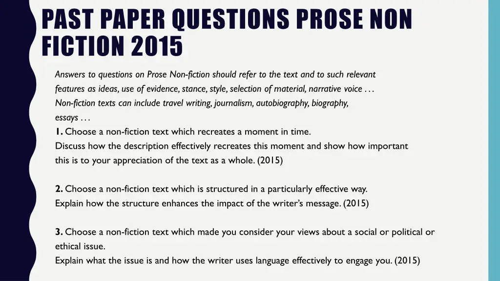past paper questions prose non fiction 2015