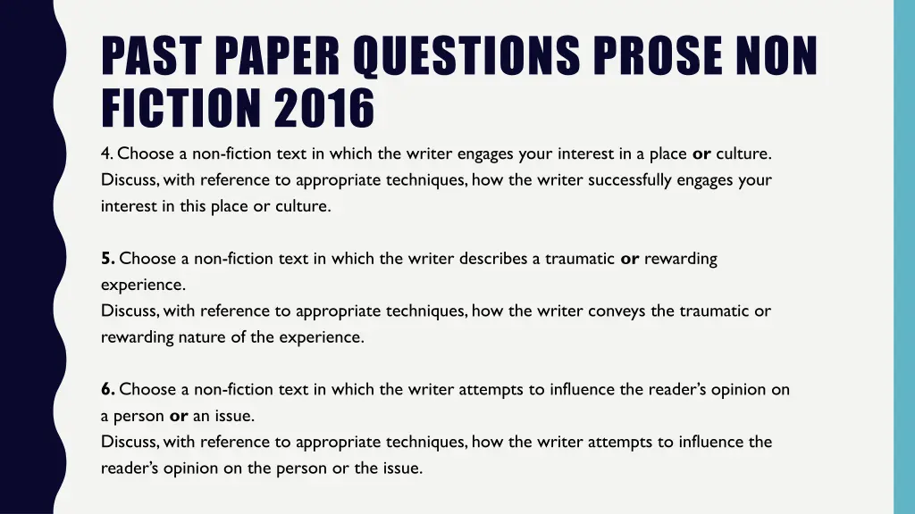 past paper questions prose non fiction 2016