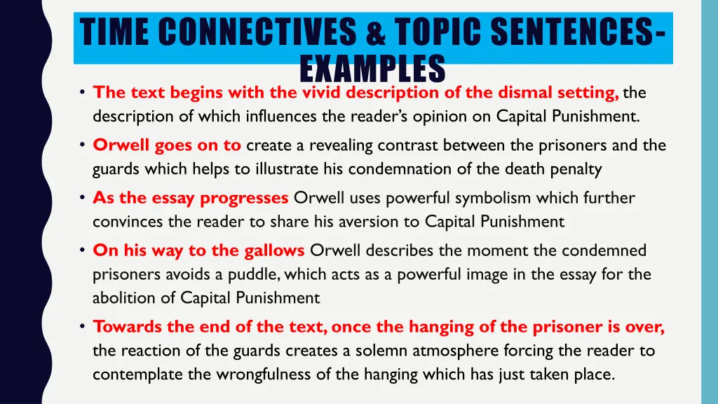 time connectives topic sentences examples