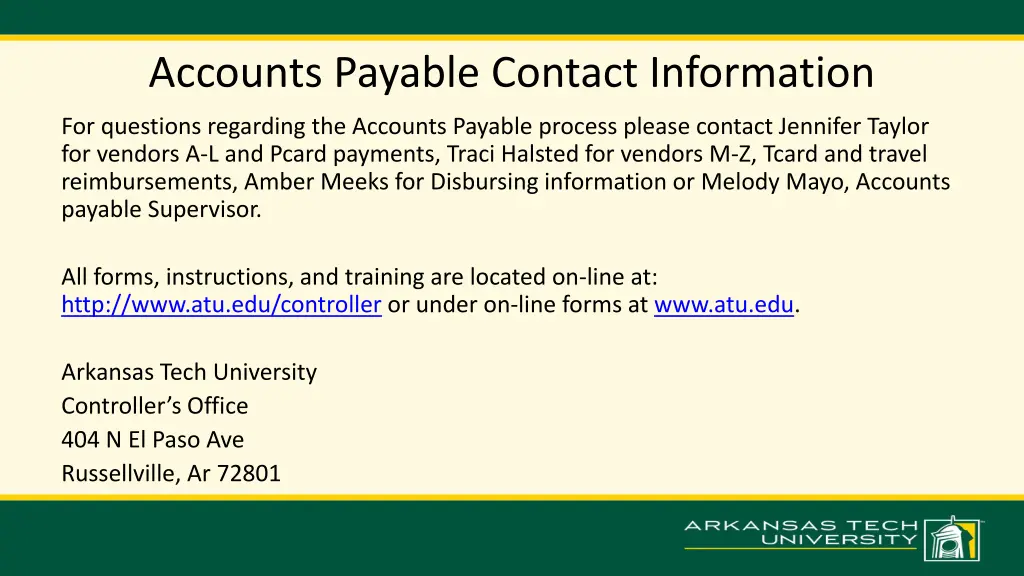 accounts payable contact information