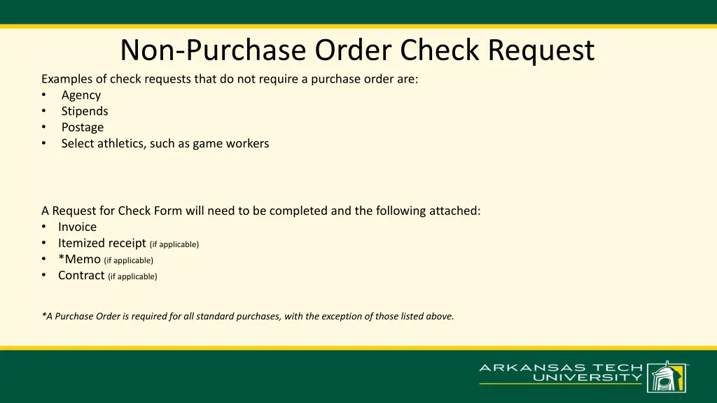 non purchase order check request examples