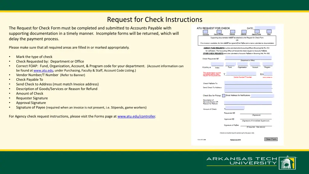 request for check instructions