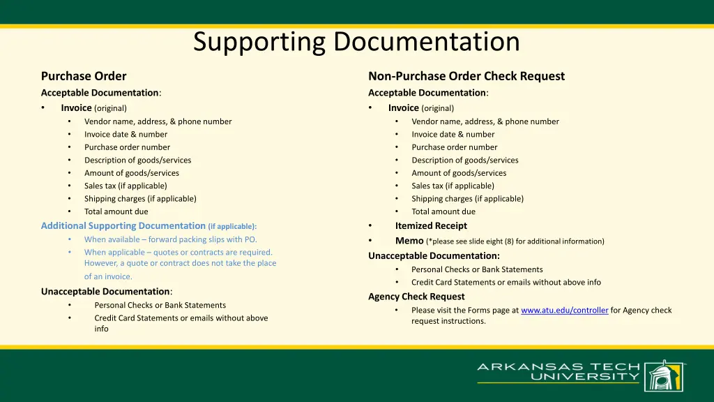 supporting documentation
