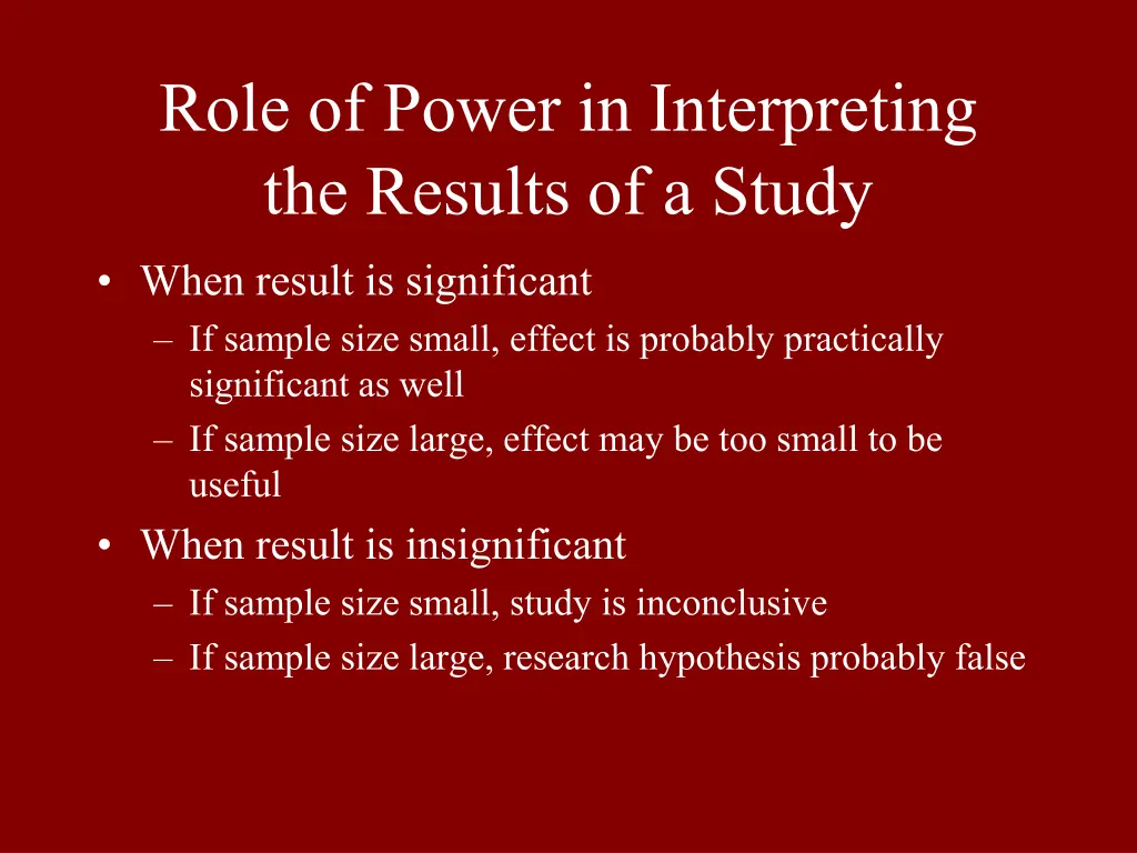role of power in interpreting the results