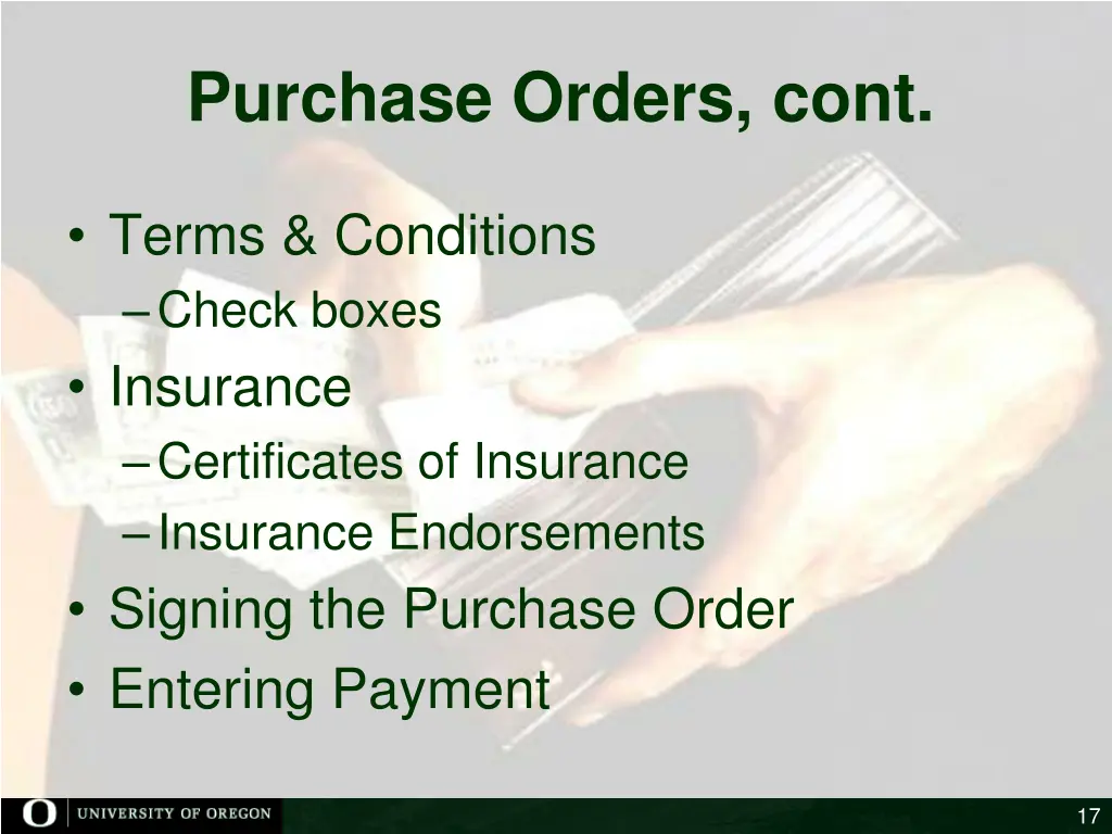 purchase orders cont