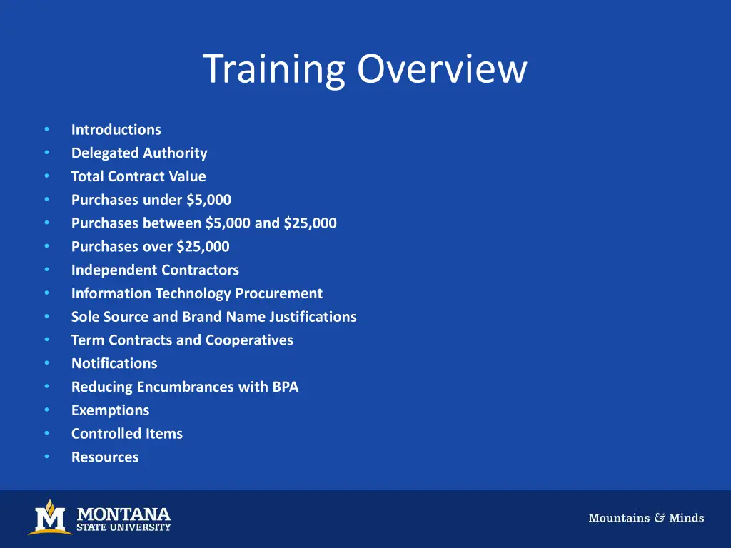 training overview