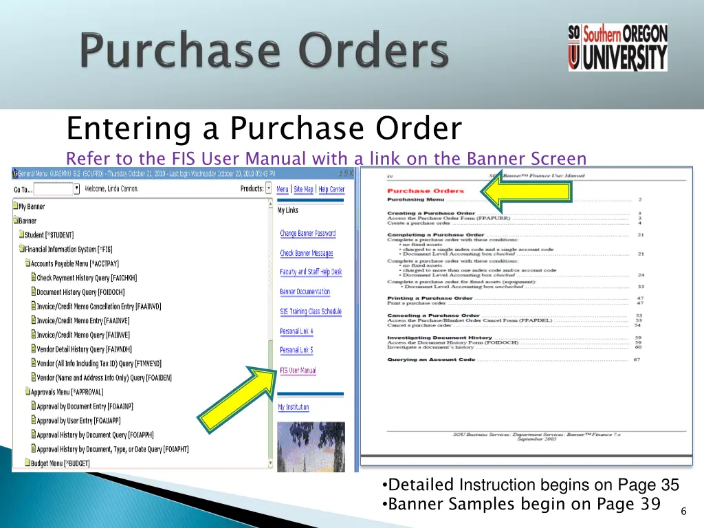 entering a purchase order refer to the fis user