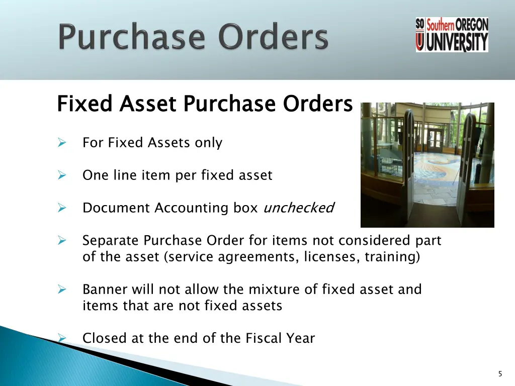 fixed asset purchase orders