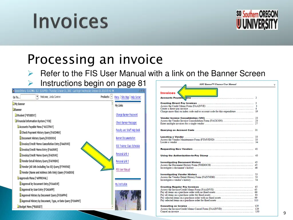 processing an invoice refer to the fis user