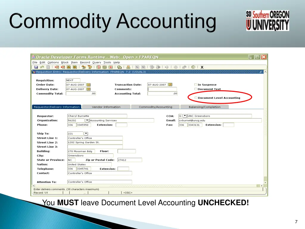 you must leave document level accounting unchecked