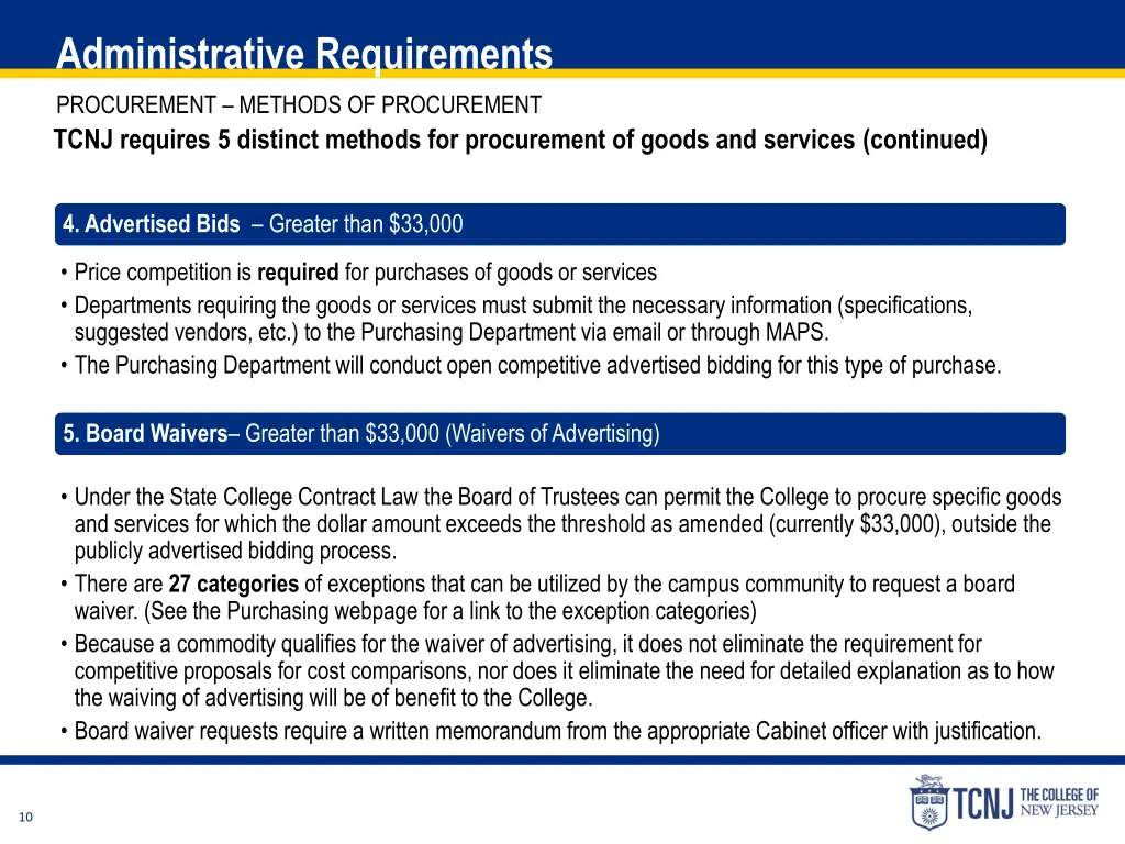 administrative requirements procurement methods 1