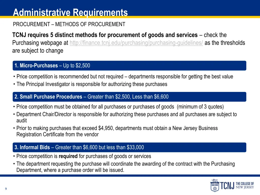 administrative requirements procurement methods