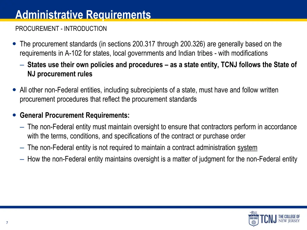 administrative requirements procurement