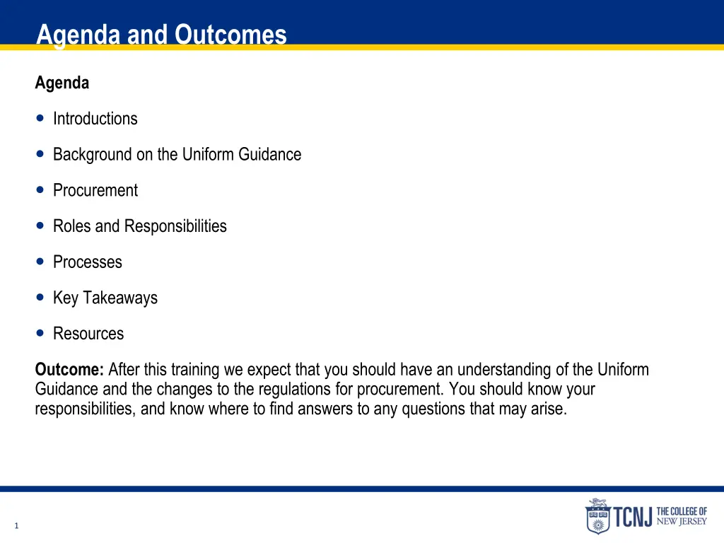 agenda and outcomes