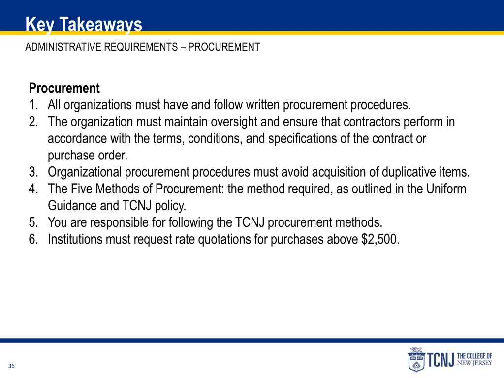 key takeaways administrative requirements