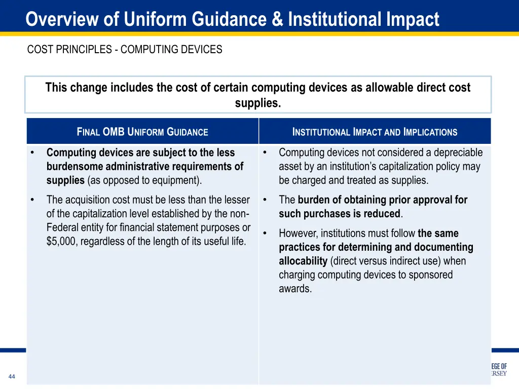 overview of uniform guidance institutional impact 4