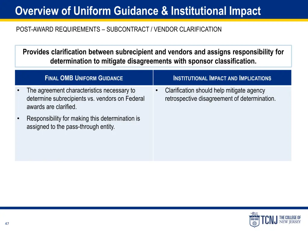 overview of uniform guidance institutional impact 7