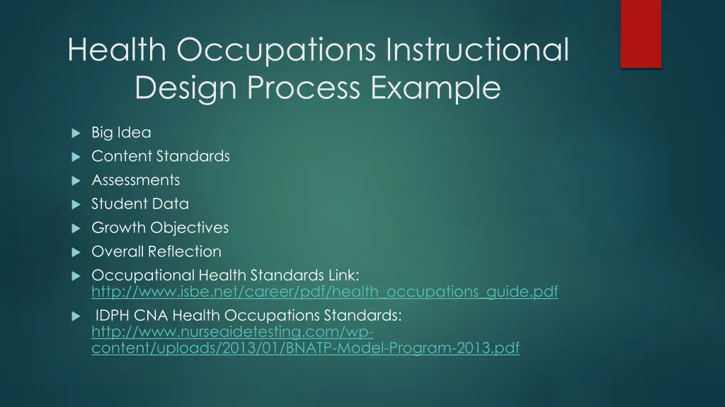 health occupations instructional design process