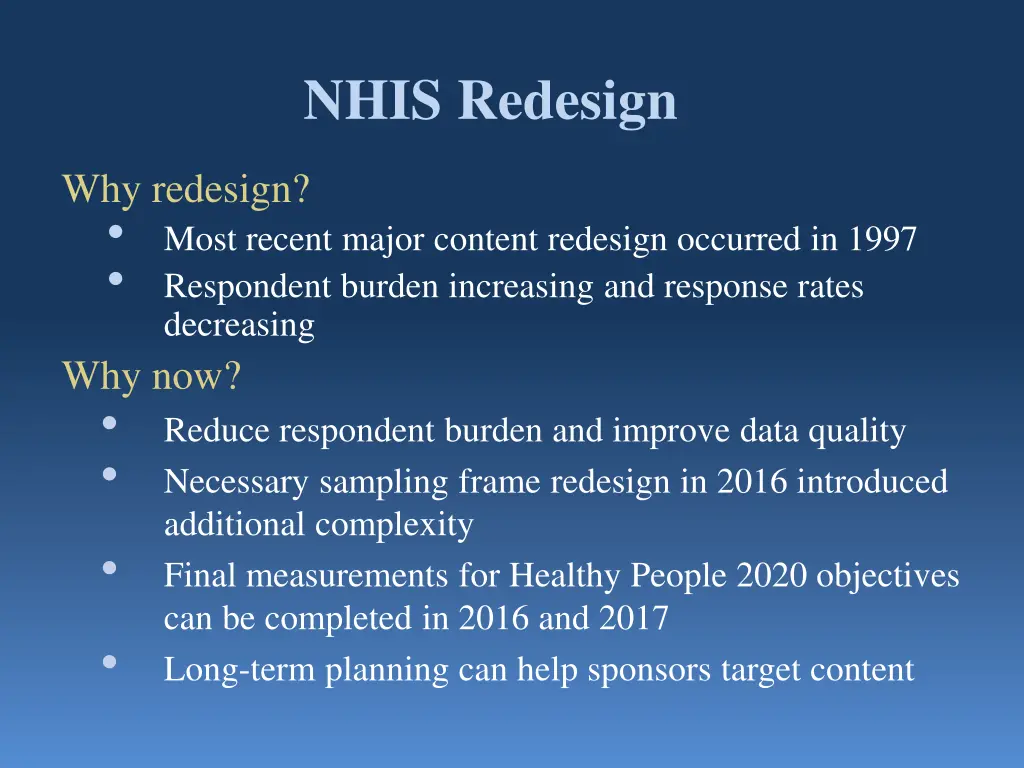 nhis redesign