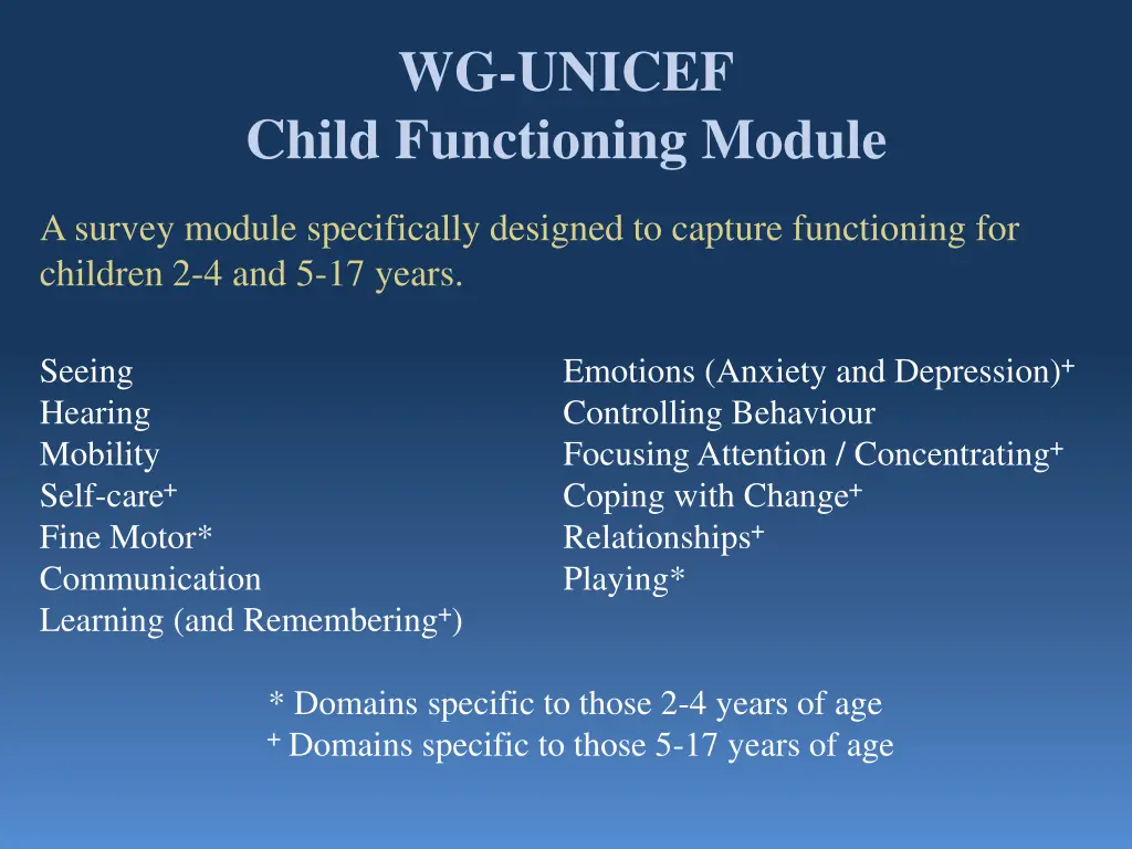 wg unicef child functioning module