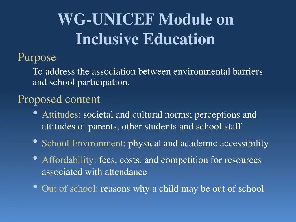 wg unicef module on inclusive education