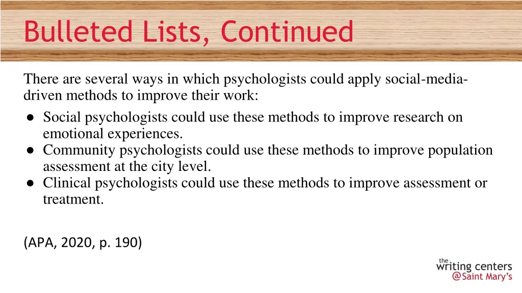 bulleted lists continued