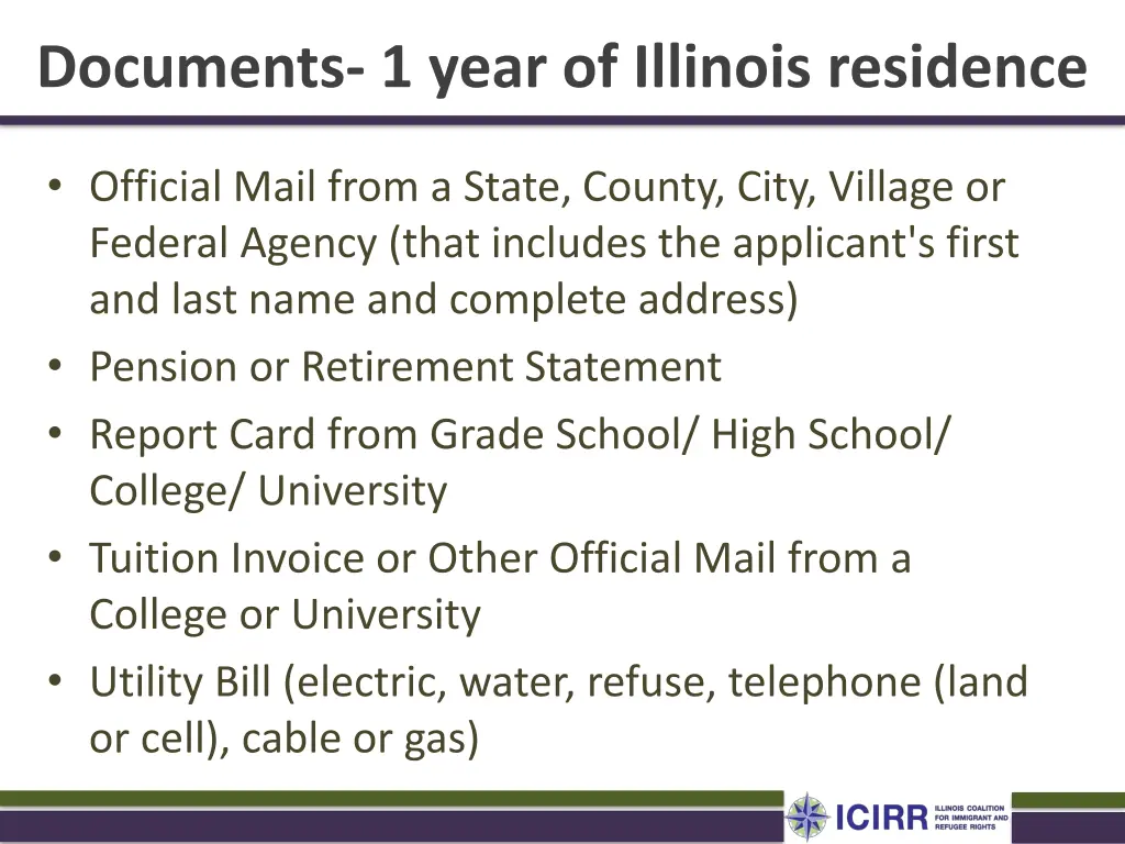 documents 1 year of illinois residence 1