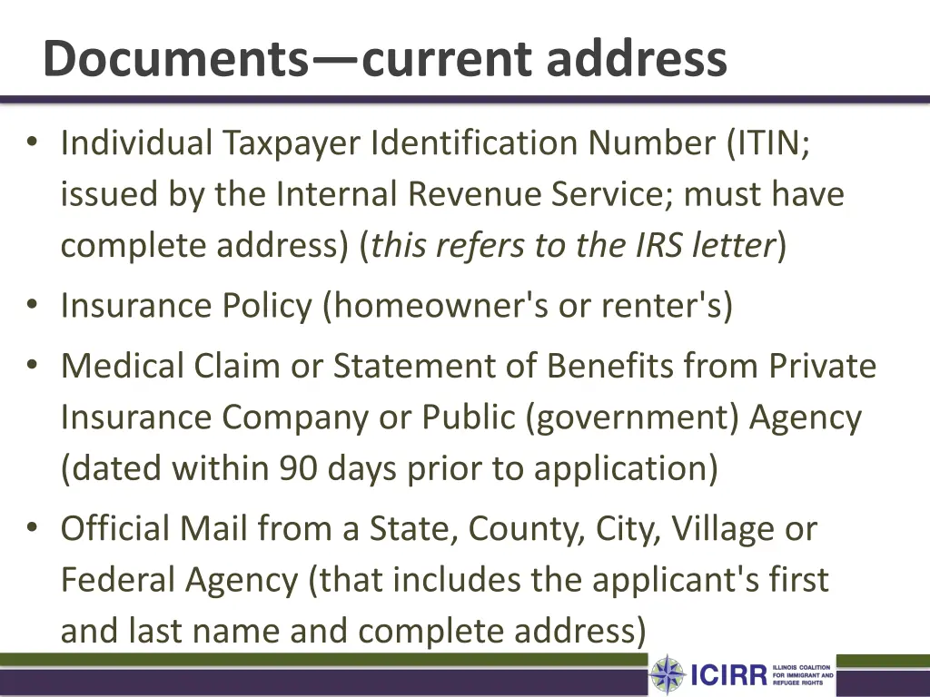 documents current address 1