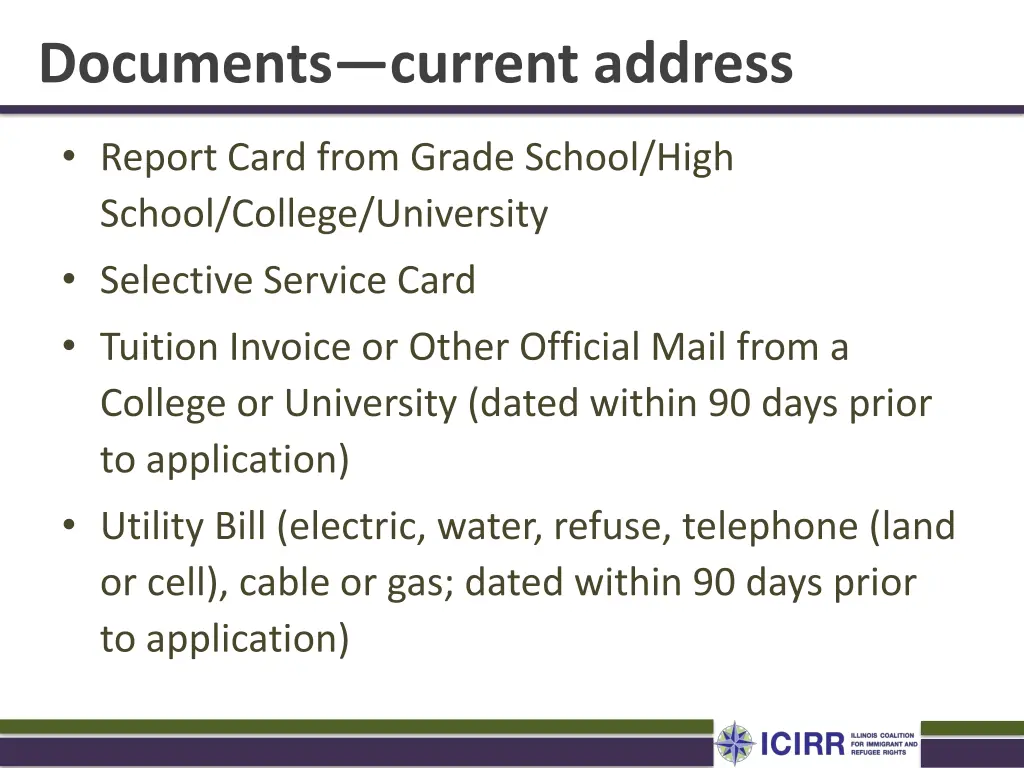 documents current address 2