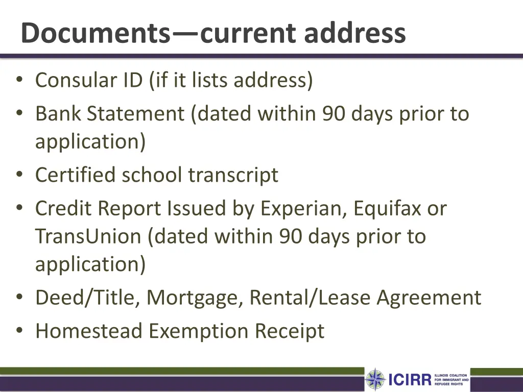 documents current address