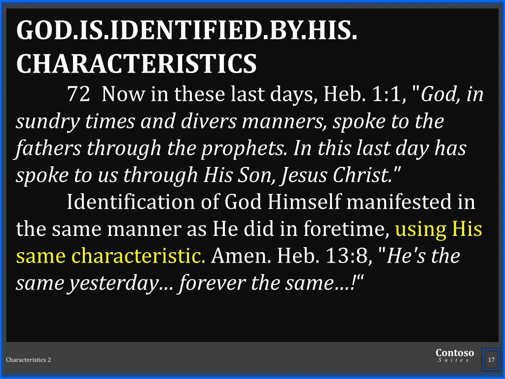 god is identified by his characteristics