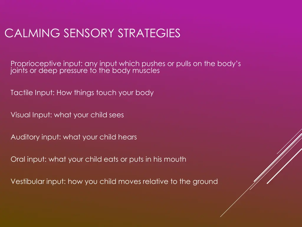 calming sensory strategies