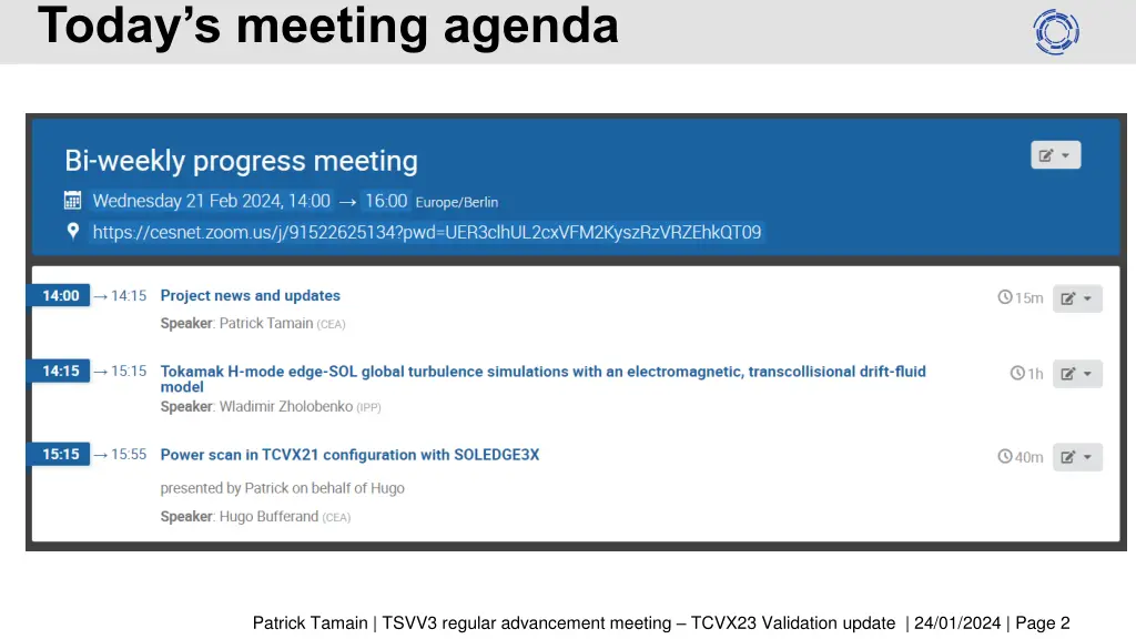 today s meeting agenda