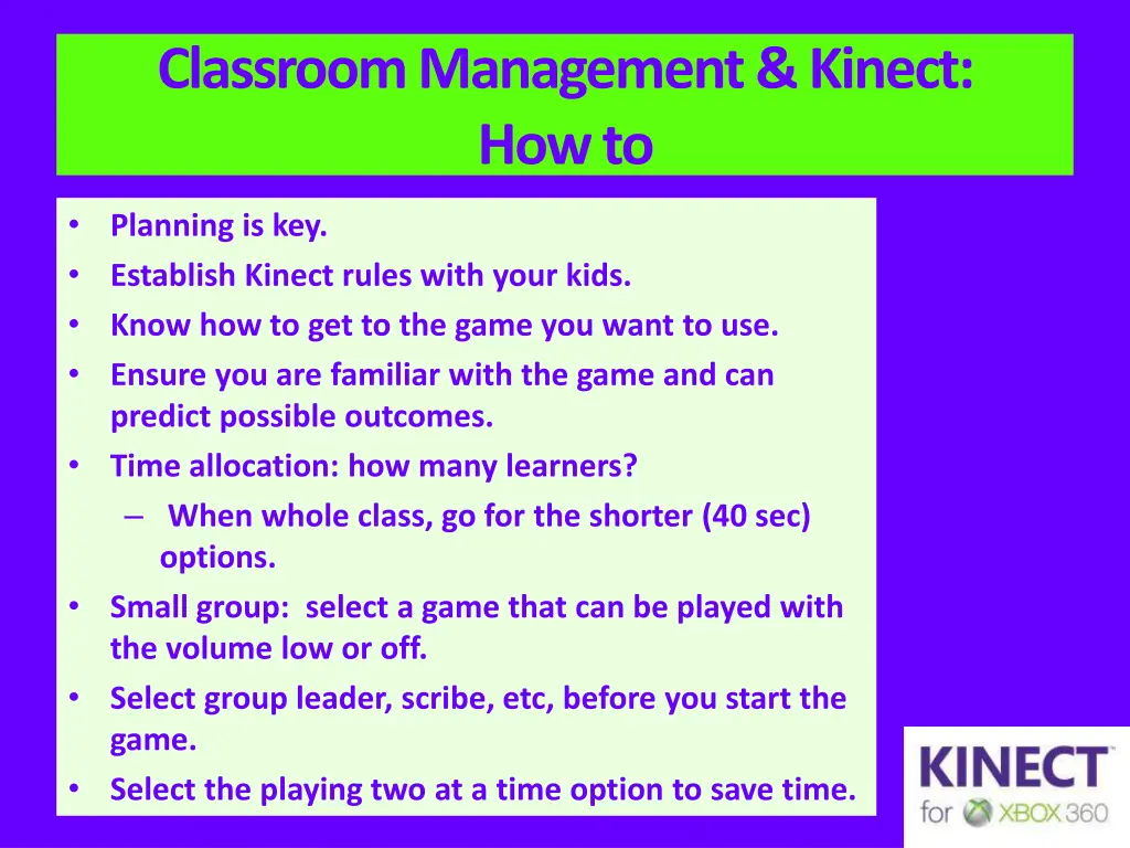 classroom management kinect how to