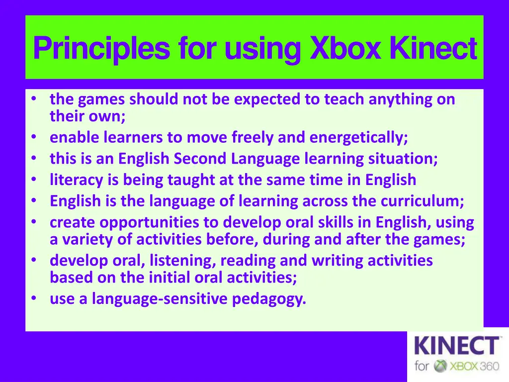 principles for using xbox kinect