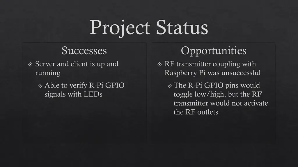 project status successes server and client