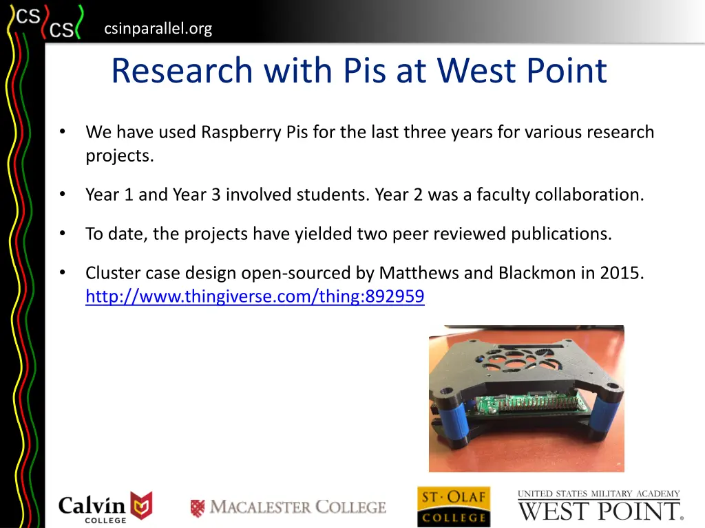csinparallel org research with pis at west point