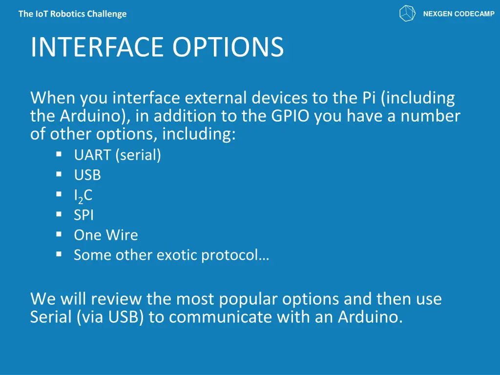 the iot robotics challenge interface options