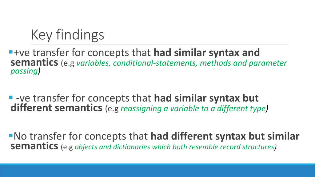 key findings ve transfer for concepts that