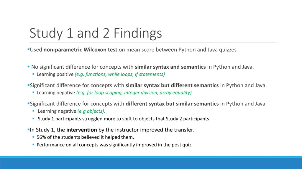 study 1 and 2 findings