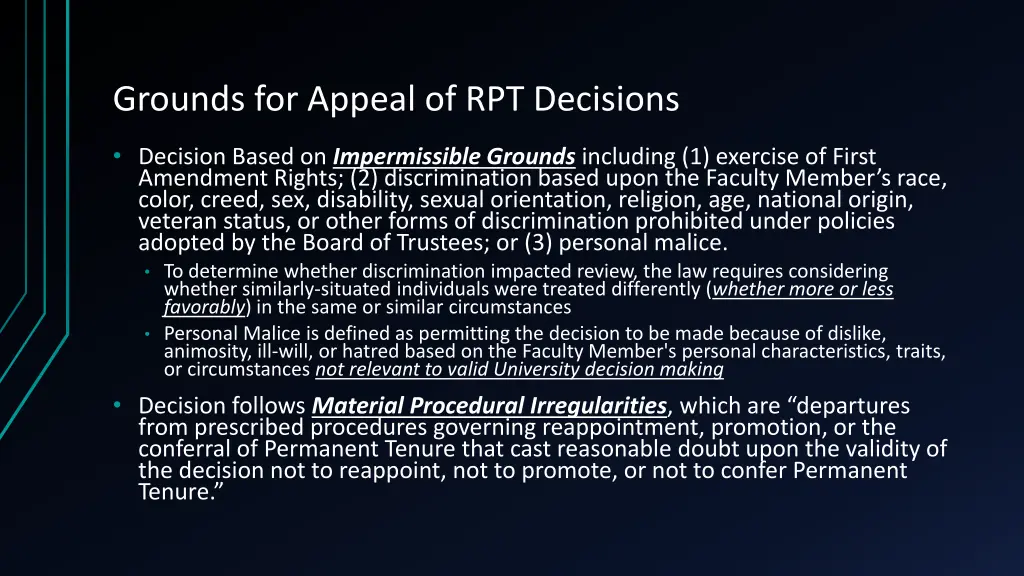 grounds for appeal of rpt decisions