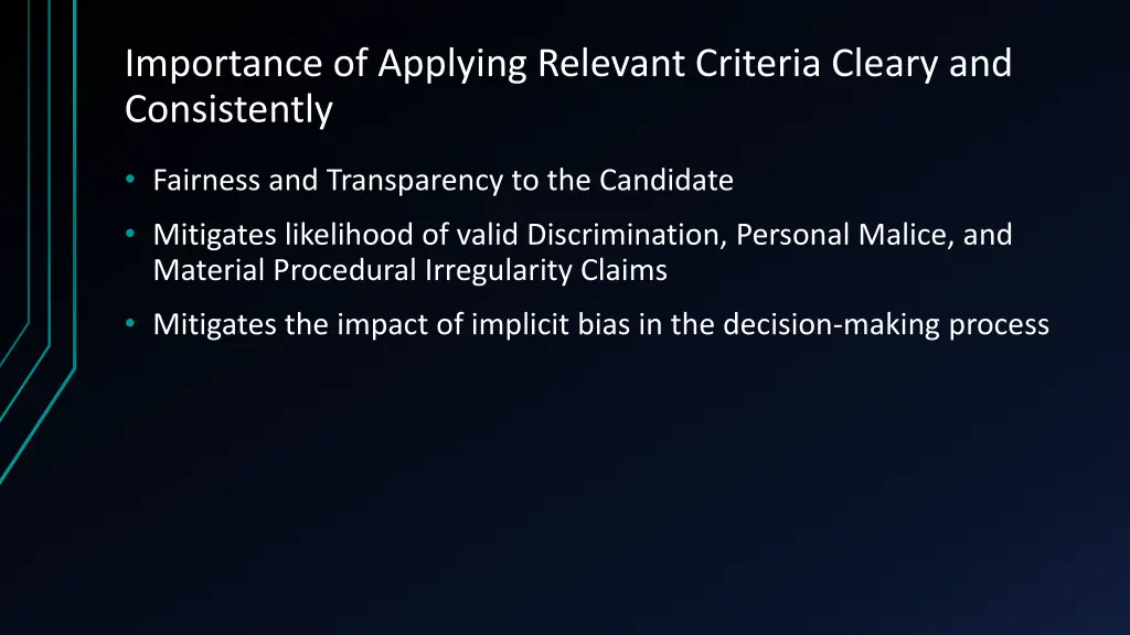 importance of applying relevant criteria cleary