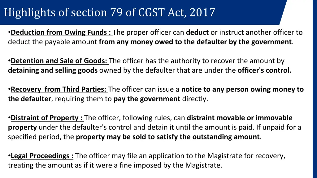 highlights of section 79 of cgst act 2017