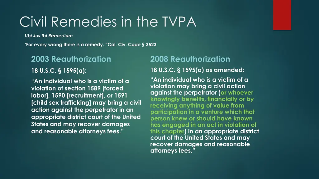 civil remedies in the tvpa
